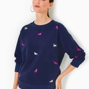🌴 Lilly Pulitzer Ballad Cotton Sweatshirt - Low Tide Navy Monkey Half Drop XL 🐒